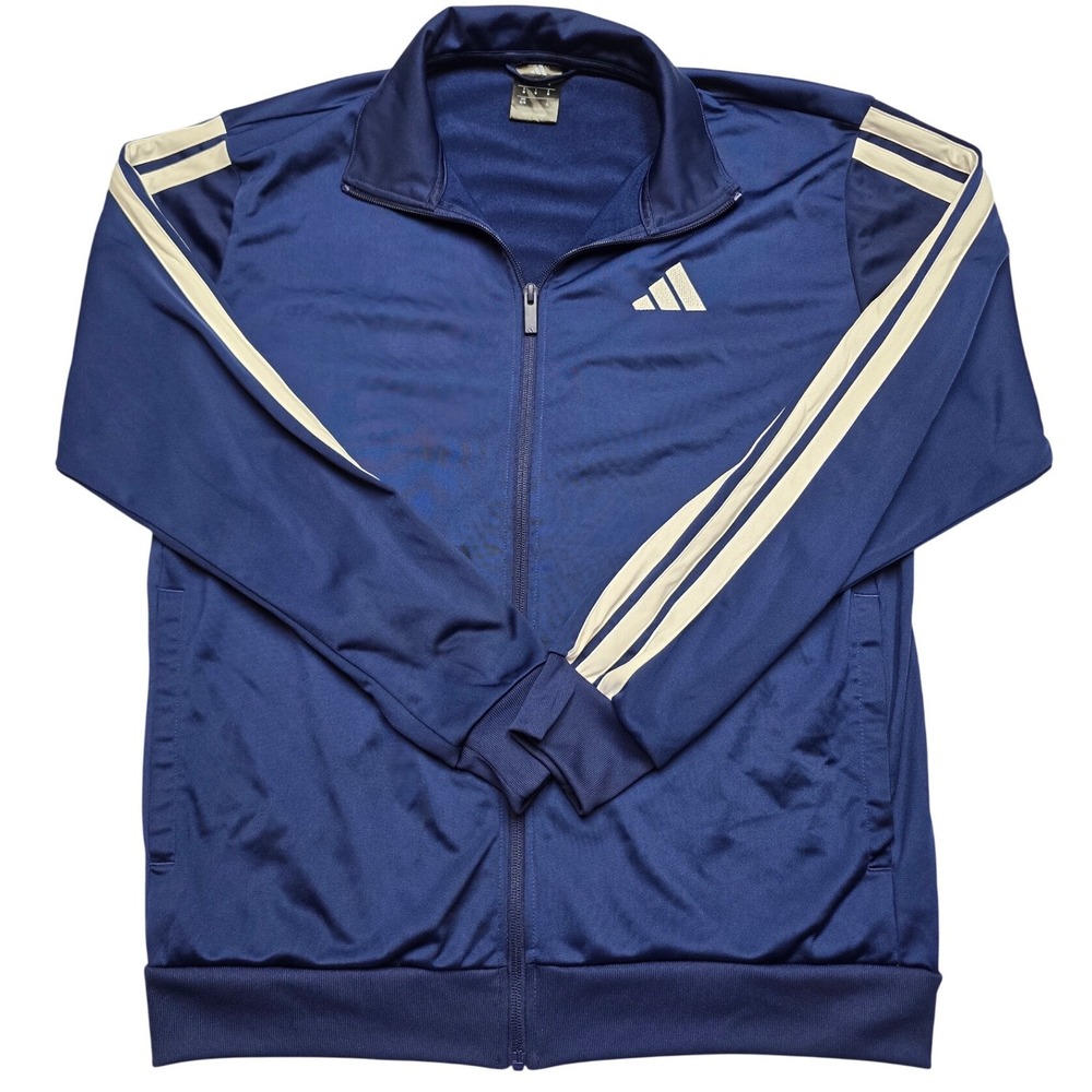Adidas Track Jacket Full Zip 3-Stripe Performance Navy Blue Mens Medium